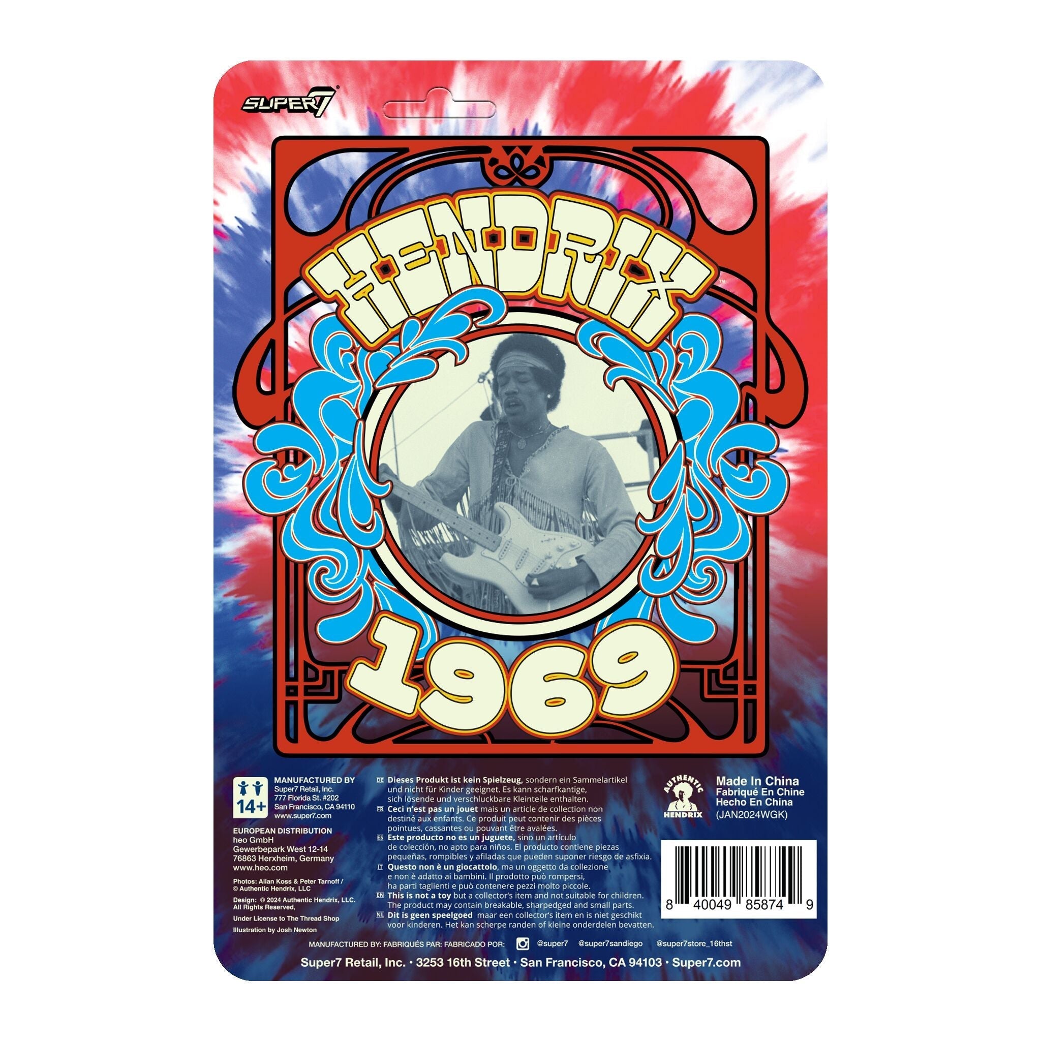 Jimi Hendrix Festival ReAction Collectible Action Figure w/ Guitar