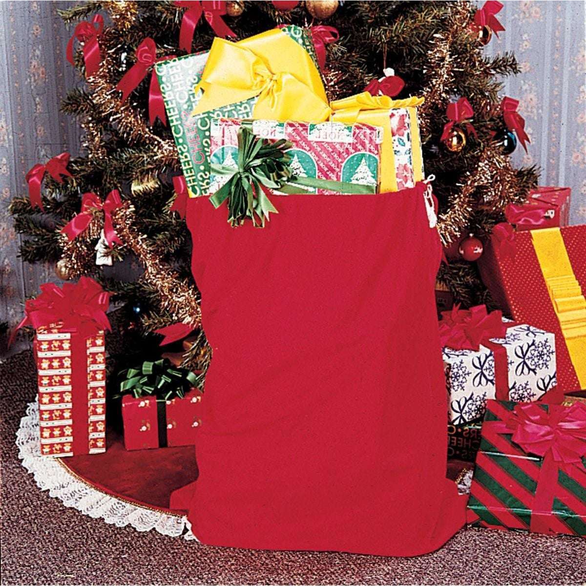 Crimson Velour Santa's Christmas Toy Bag - Ava Phillips Styles Collection, Organic Green Product for pets and Animation Moive Memorabilia.