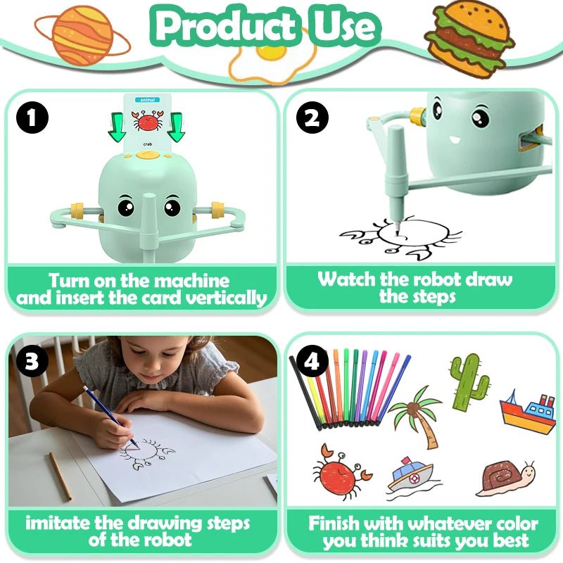 Drawing Robot for Kids, Interactive Educational Drawing Robot with Voice Interaction, Montessori Draw Learn Toy with 100 Words - Ava Phillips Styles