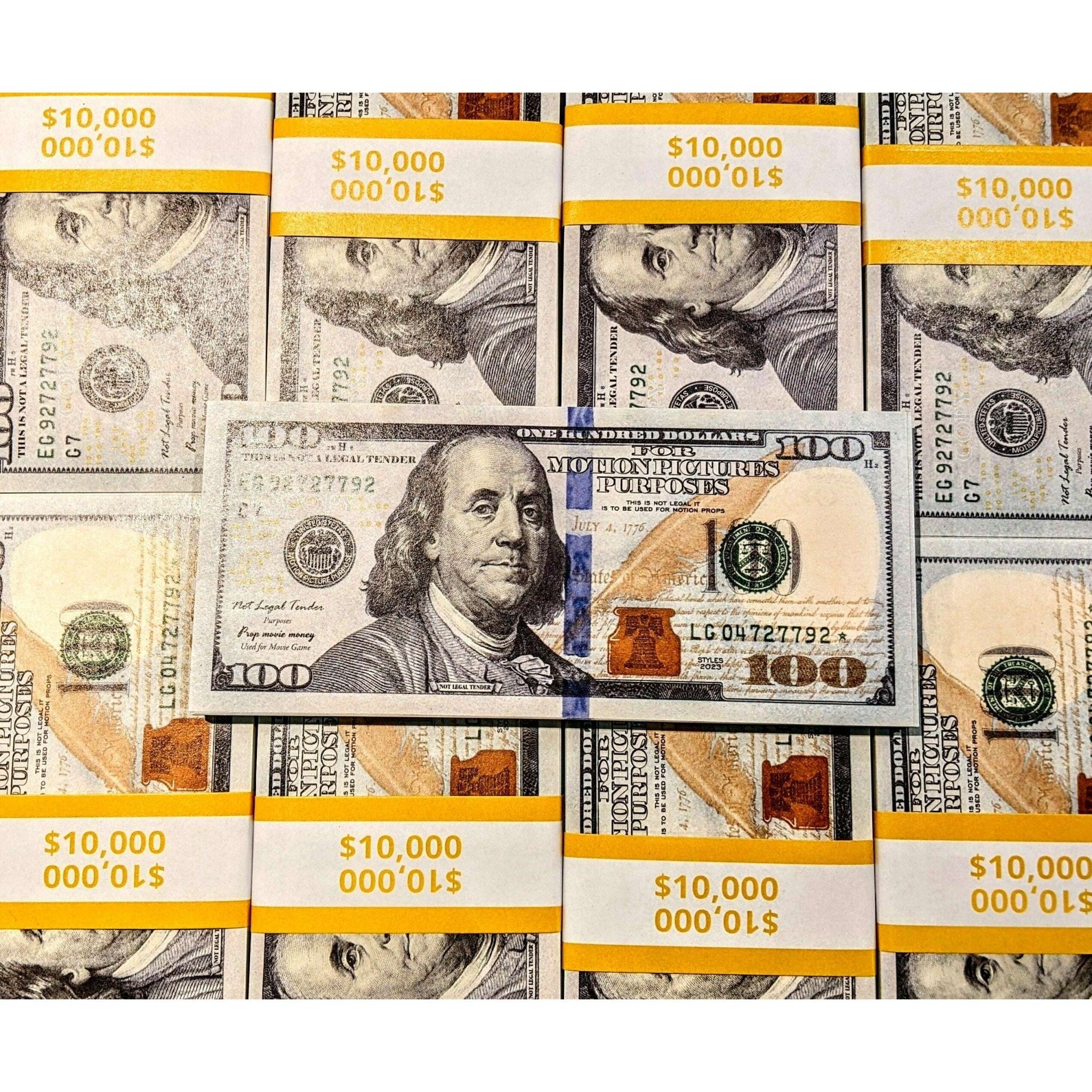 Realistic $100 Prop Money Stack - 100 Bills Per Stack - Ava Phillips Styles Collection, Organic Green Product for pets and Animation Moive Memorabilia.