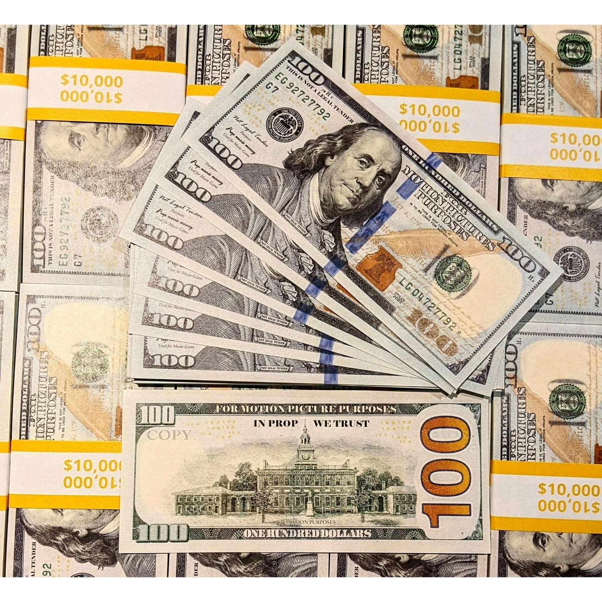 Realistic $100 Prop Money Stack - 100 Bills Per Stack - Ava Phillips Styles Collection, Organic Green Product for pets and Animation Moive Memorabilia.