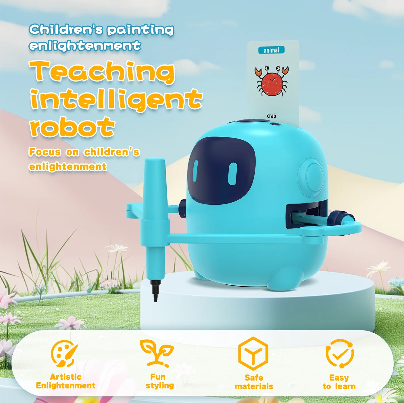 Smart Drawing Robot Montessor interactive Educational Toy for Kids 5+ with Voice Interaction | Includes 100 Learning Word Cards