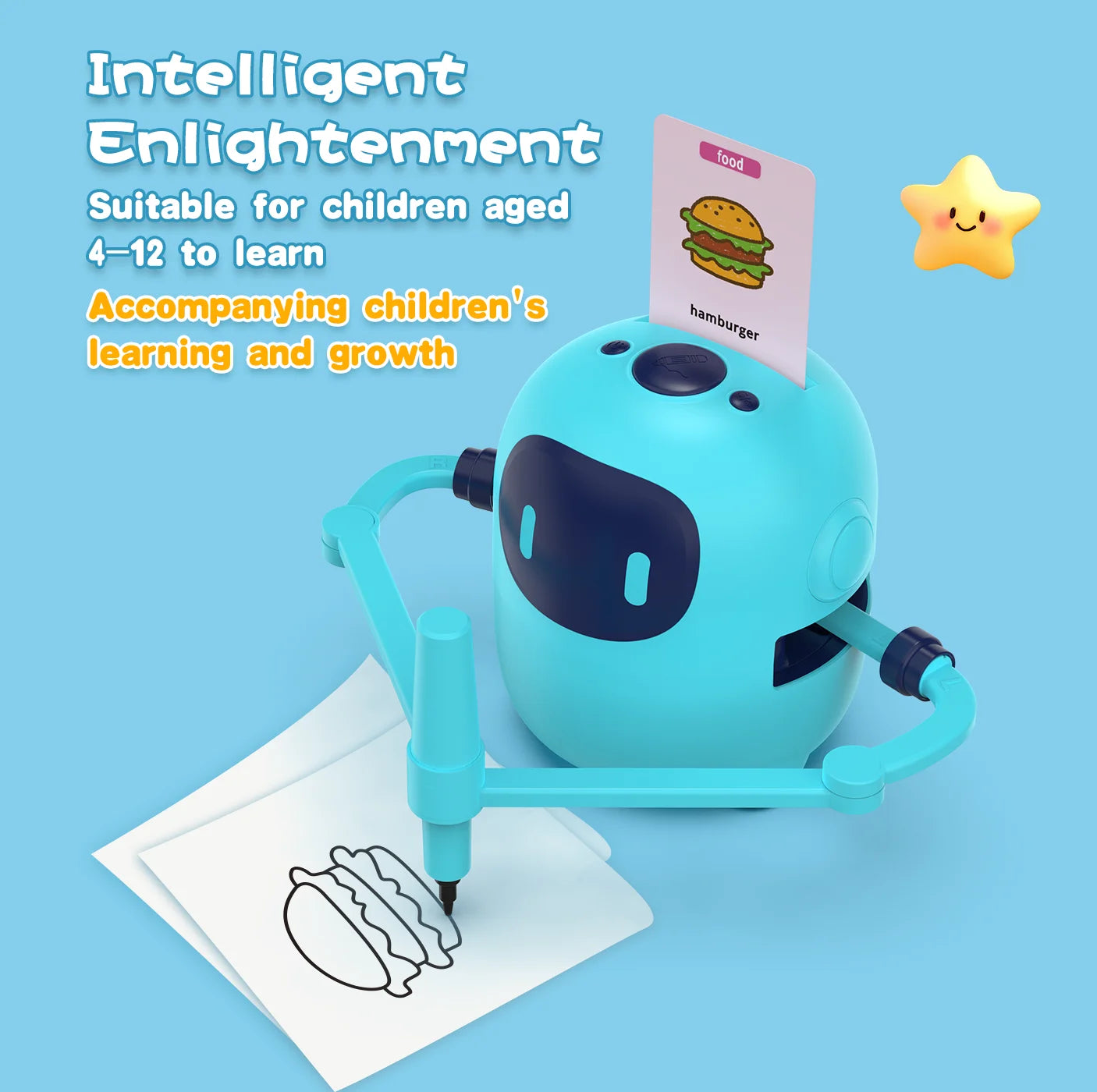 Smart Drawing Robot Montessor interactive Educational Toy for Kids 5+ with Voice Interaction | Includes 100 Learning Word Cards