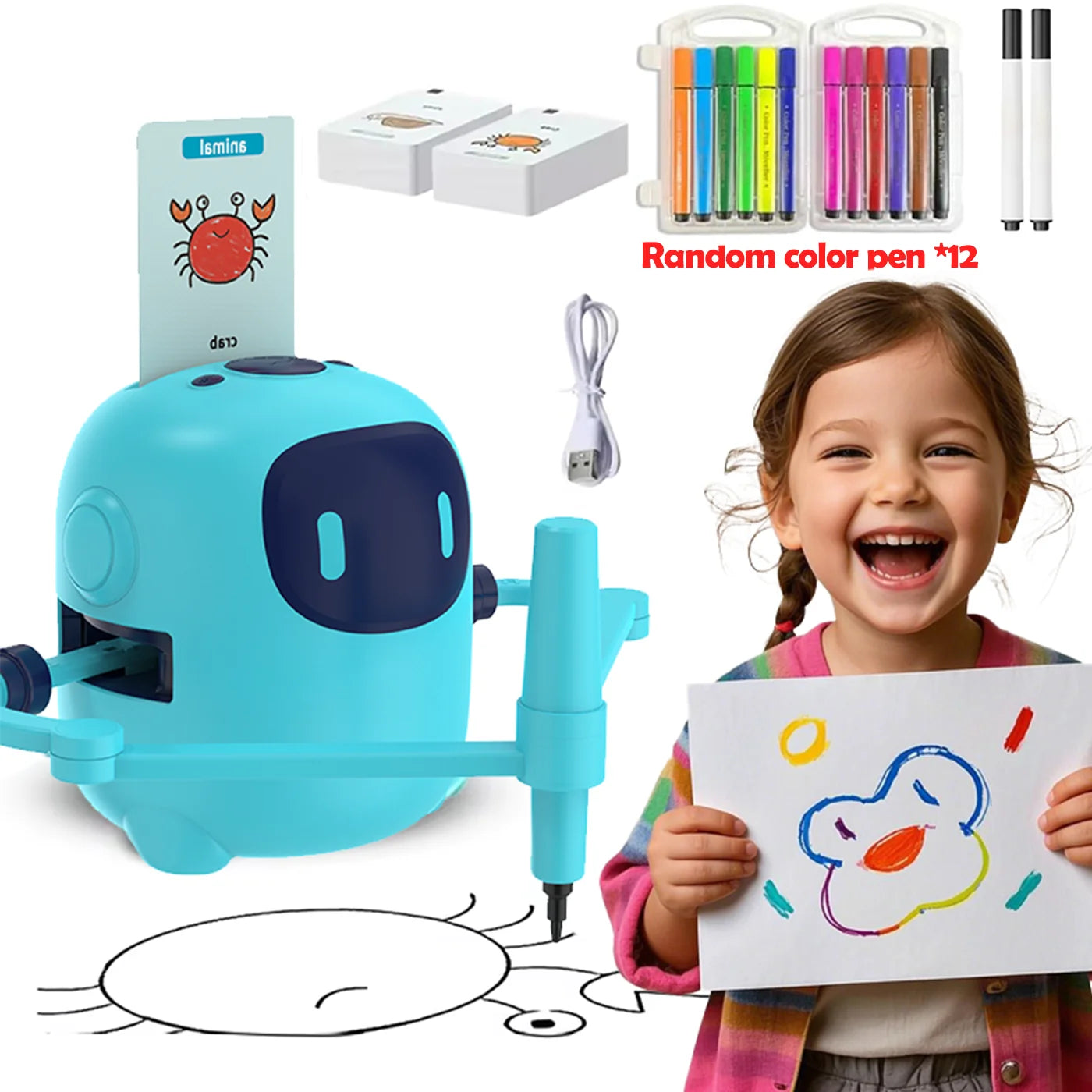 Smart Drawing Robot Montessor interactive Educational Toy for Kids 5+ with Voice Interaction | Includes 100 Learning Word Cards
