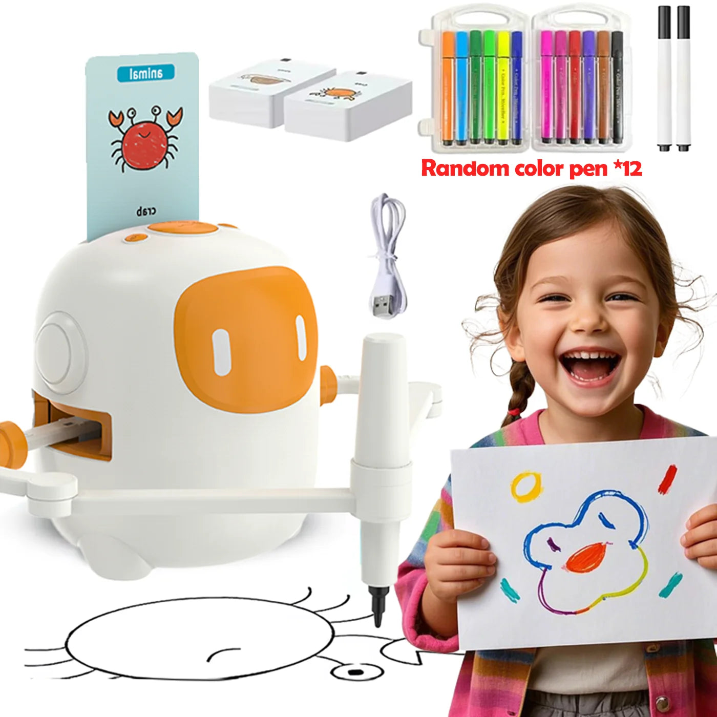 Smart Drawing Robot Montessor interactive Educational Toy for Kids 5+ with Voice Interaction | Includes 100 Learning Word Cards