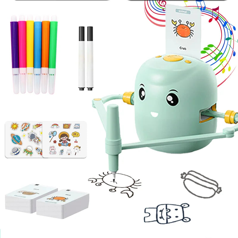Drawing Robot for Kids, Interactive Educational Drawing Robot with Voice Interaction, Montessori Draw Learn  Toy with 100 Words