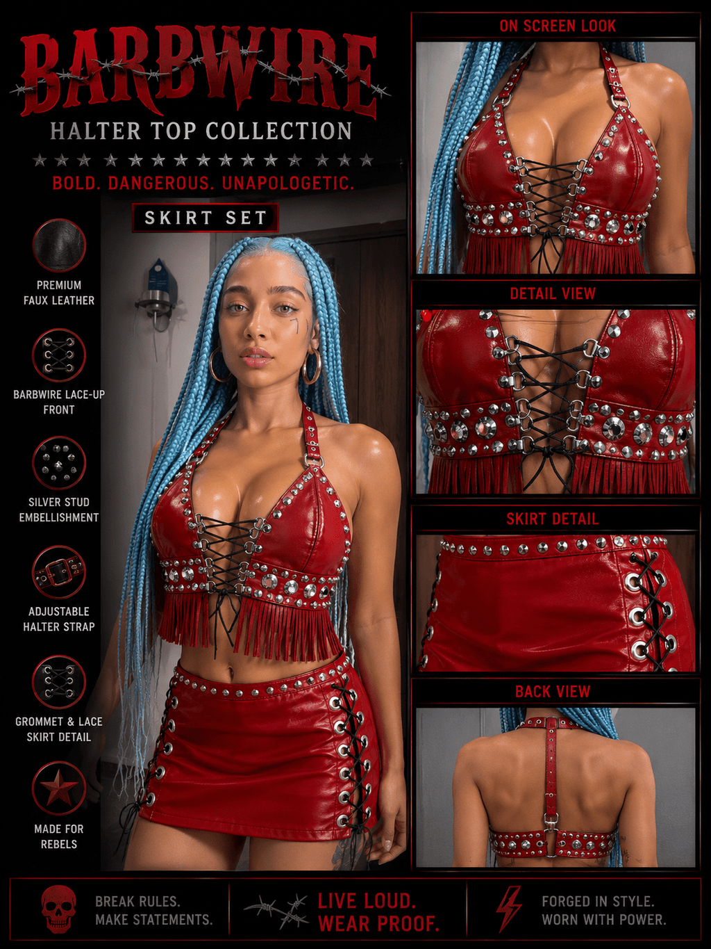 HELLFIRE HALTER AND SKIRT SET - Ava Phillips Styles Collection, Organic Green Product for pets and Animation Moive Memorabilia.