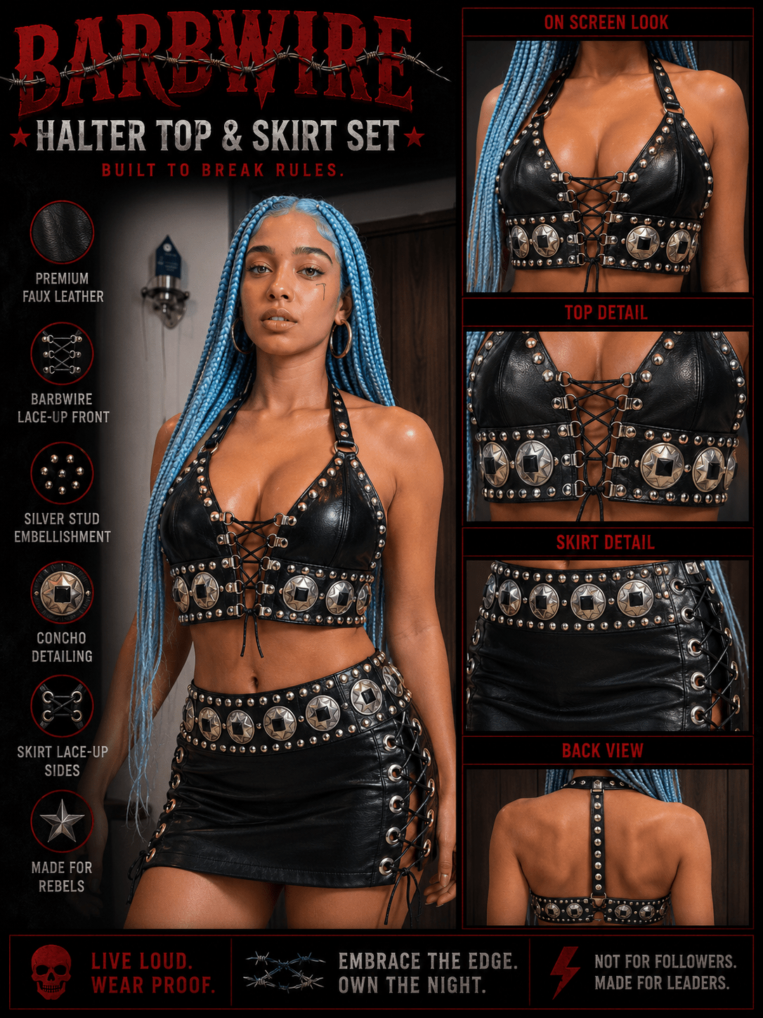 HELLFIRE HALTER AND SKIRT SET - Ava Phillips Styles Collection, Organic Green Product for pets and Animation Moive Memorabilia.