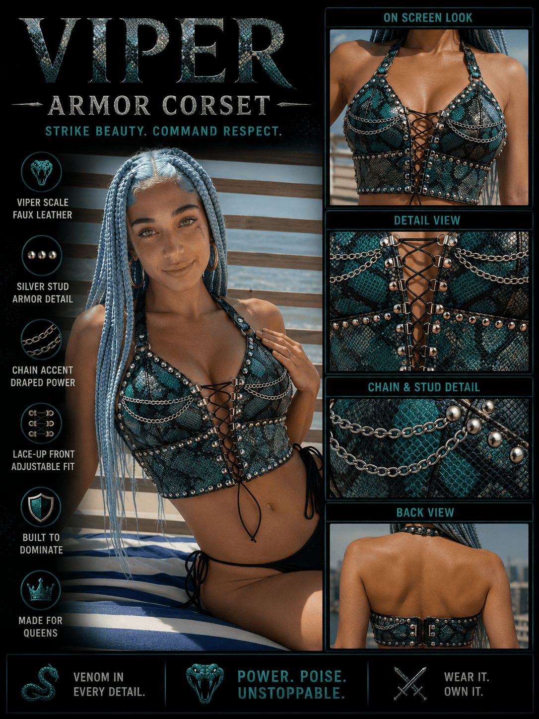 VIPER ARMOR CORSET - Ava Phillips Styles Collection, Organic Green Product for pets and Animation Moive Memorabilia.